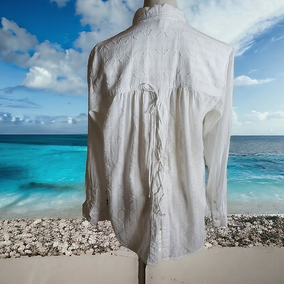 Anthropologie Top The Theresa Lace S PILCRO White Button Down Chic Hi-Low Shirt - Picture 5 of 16